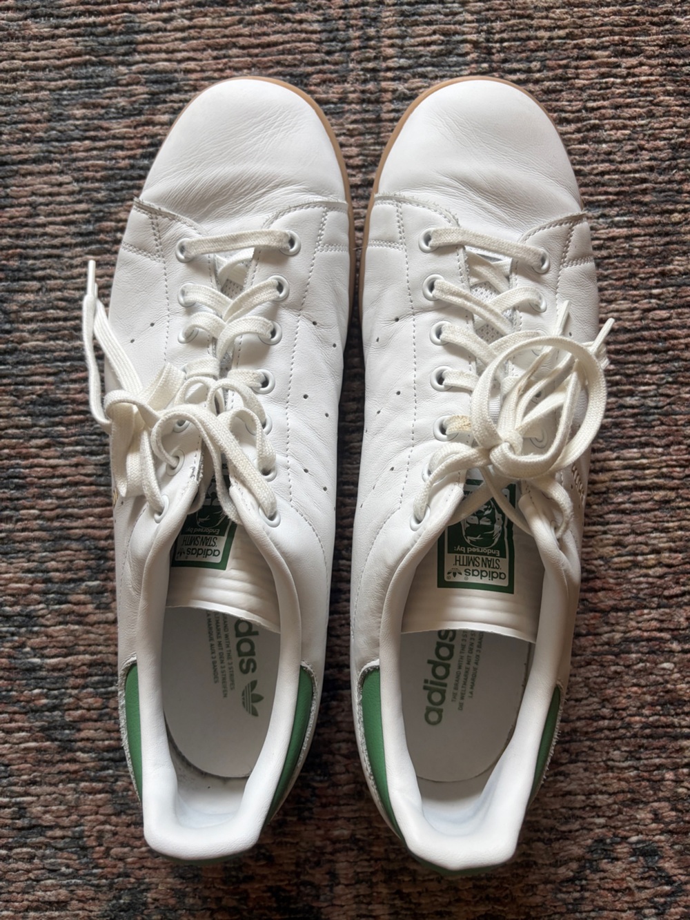 ADIDAS Men’s Stan Smith White Leather Low-Top Sneakers with Green Heel Tab - 14